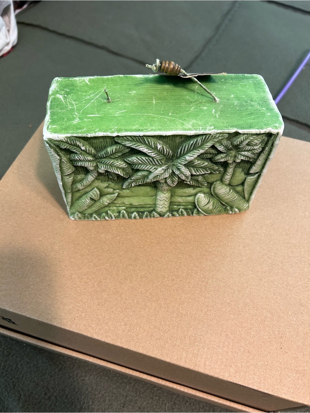 Green Carved Palm Tree Decorative Candle